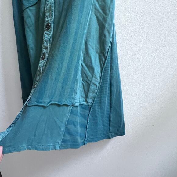 Free People Santana Denim Patched Mini Dress in Green Striped Sleeveless XS - Picture 6 of 6